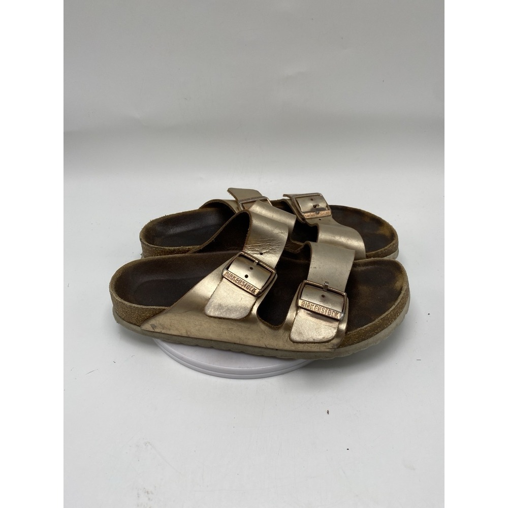 Birkenstock Sandals Women 6- 6.5 / EU 37 Arizona Birko-Flor Gold Slides 4011 - Picture 1 of 11